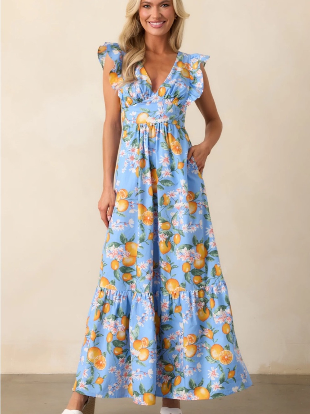 NWT SUNSHINE STATE OF MIND BLUE COTTON LEMON PRINT MAXI DRESS